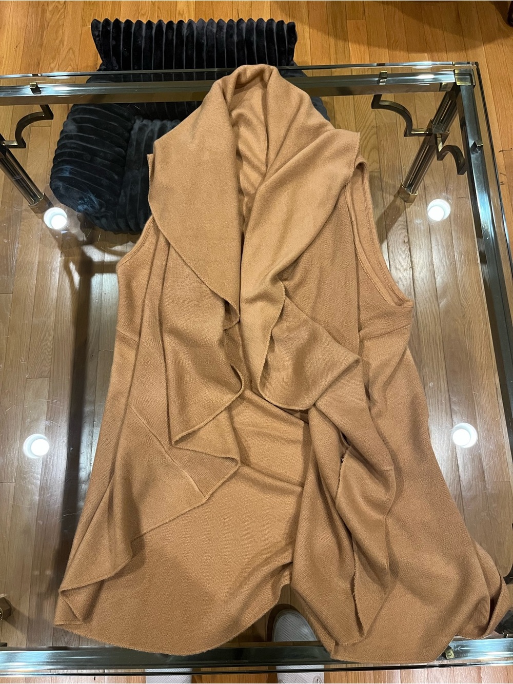 Camel Open-Front Draped Vest for Women